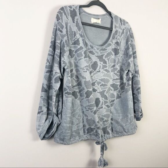 ANTHROPOLOGIE | SATURDAY SUNDAY Blue Mesh Cutouts Long Sleeve Top Women’s Size M - Picture 2 of 6